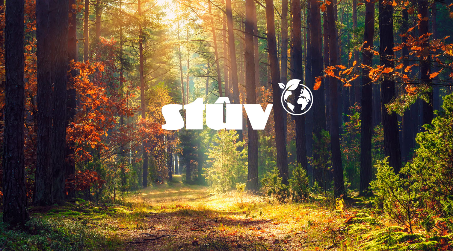 Stûv logo over a nature background